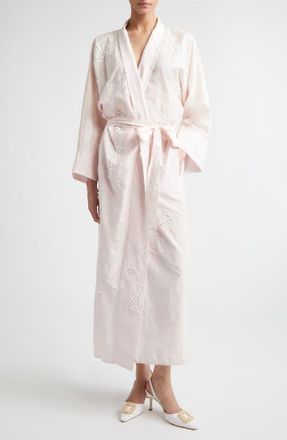 Bernadette Peignoir Embroidered Long Sleeve Cotton & Silk Wrap Dress in Ivory Shell Broderie at Nordstrom, Size 6 Us
