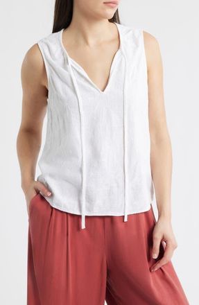 Cloth & Stone Floral Embroidered Split Neck Tank in White at Nordstrom, Size X-Small