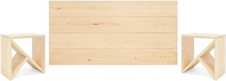 Deco Wood Pack cabecero y mesitas de madera maciza en tono natural de 140x80cm
