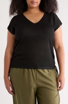 Max Studio Ruched Cap Sleeve Sweater in Black at Nordstrom Rack, Size 1X