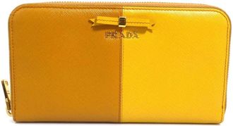 Prada Brown Yellow Leather Long Wallet (Bi-Fold) (Pre-Owned)