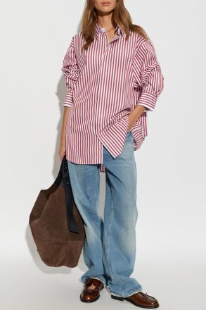 Ami Oversized Striped Cotton Shirt, Womens, Red