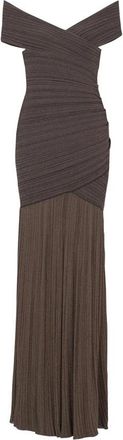 Balmain Off-the-Shoulder Pleated Gown - Dames - Avondkleed - Bruin - XS - Kleedjes