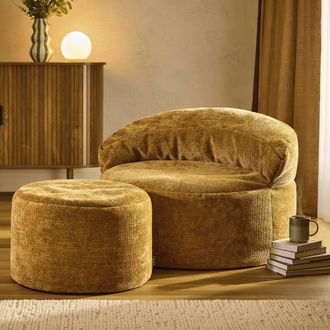Icon Brand Orb Accent Chair & Milano Round Footstool Chenille in Gold