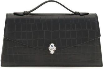 Alexander McQueen Crocodile-Embossed Calfskin Top Handle Bag Black