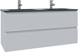 Saniclass Chaci Badkamermeubelset - 120x46x55cm - keramische wastafel zwart - 2 wasbakken - 2 kraangaten - 2 lades - mat wit