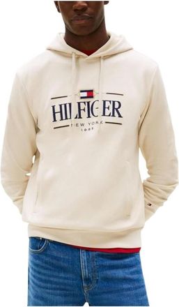 Tommy Hilfiger Bedrukte hoodie met voorzakken - Heren - Sweatshirts & Hoodies - Beige - Maat: 2XL Katoen