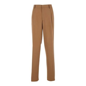 Lardini Straight Trousers, male, Beige, Size: L Beige Wool Tailored Pants with Pleats