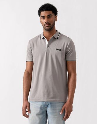 HUGO BOSS Mens BOSS Green Paddy Pro Mens Cotton Blend Polo Shirt With Contrast Logos - Silver 042 - Grey - Size: 40