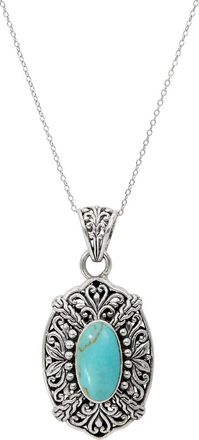 Savvy Cie Jewels Silver Turquoise Oval Pendant Chain Necklace