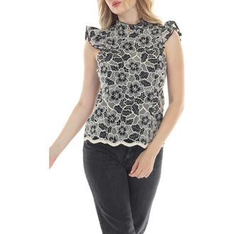 Rain + Rose Floral Lace Ruffle Top in Black at Nordstrom Rack, Size X-Large
