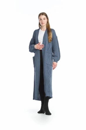 Papillon Chunky Oversized Cardigan With Pockets In Dark Blue Denim