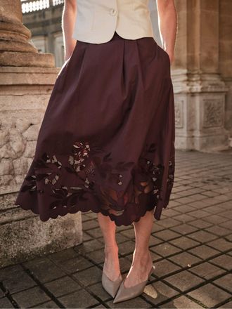 Fat Face FatFace Fiona Chocolate Brown Cutwork Midi Skirt