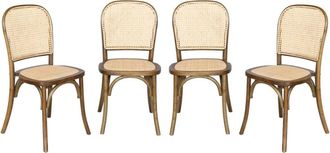 Sweeek Sillas de madera y rat&aacute;n vintage, set de 4, marr&oacute;n viejo