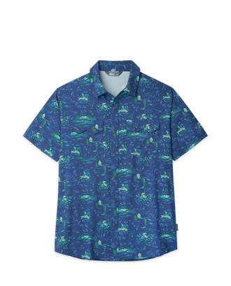 Stio | Mens Shifter Shirt Short Sleeve, Size Extra Large in Navy Blue Peony Ride WY