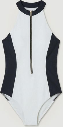 Karen Millen Womens Racer Back Swimsuit With Gold Zip - Monochrome Multi Nylon - Size X-Small