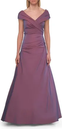 La Femme Off-the-Shoulder Stretch Taffeta A-Line Gown in Orchid at Nordstrom, Size 8