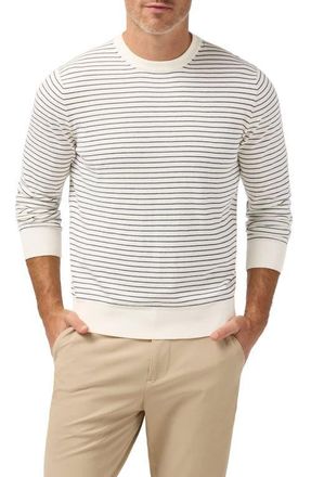 Mizzen+Main Ashe Stripe Crewneck Cotton Blend Sweater in Pearl White Navy Stripe at Nordstrom, Size Large