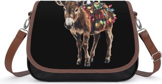 Generic Donkey Christmas Reindeer Lights Womens Crossbody Bag Fashion Shoulder Handbags Message Tote Bag with Adjustable Strap