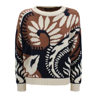 Max Mara Round-neck Knitwear, female, Multicolor, Size: S Wkdcelebre Patterned Crew Neck