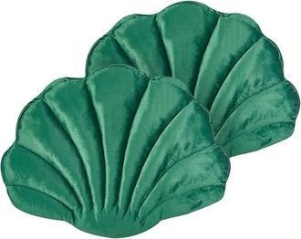 Beliani Beliani - Conjunto De 2 Cojines Decorativos De Terciopelo Concha Marina Forma De Vieira Patr&oacute;n Liso Verde Consolida