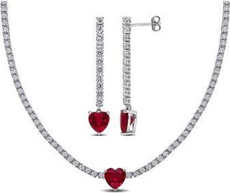 Delmar White Sapphire & Lab-Created Ruby Heart Necklace & Drop Earrings in Red at Nordstrom Rack