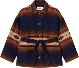 DIEGA Boxy Silhouette Overshirt with Gradient Stripes and Self-Tie Belt