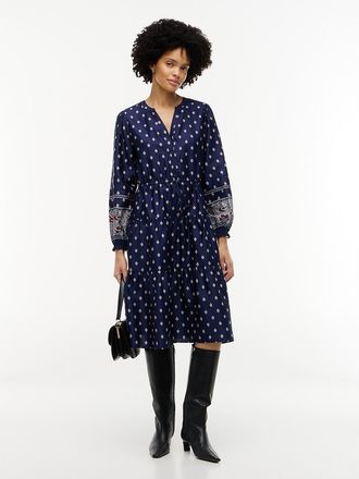 Tommy Hilfiger Womens Foulard Print Sateen Tiered Midi Dress - Preppy Navy - XL