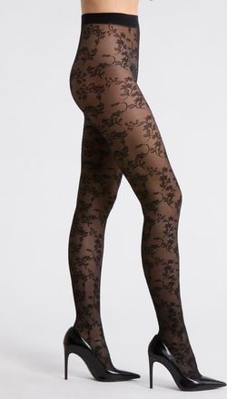 Nordstrom Floral Lace Sheer Tights in Black at Nordstrom, Size Medium