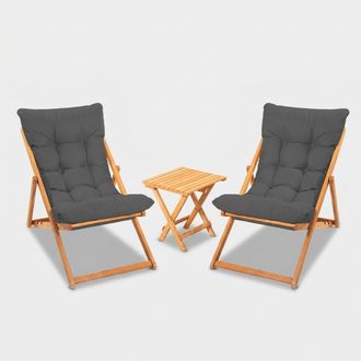 Hanah Home Set De Mesa Plegable Y 2 Sillas De Jard&iacute;n En Madera Nerda - Gris