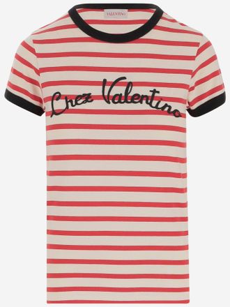 Valentino Cotton T-shirt With Striped Pattern And Logo