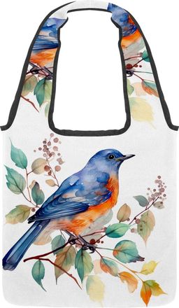 Generic Watercolor Bird Leaves Reversible Canvas Shoulder Tote - Double-Sided Print, 12oz Cotton, 27cm Drop, Fold-Flat Bag for Travel, Shopping, Street Outing