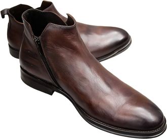 Generic Mens PU Leather Chelsea Boots Round Toe Short Boots with Side Zipper Flat Heel Office Dress Shoes,Brown,8.5 UK