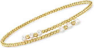 RS Pure by Ross-Simons 3-3.5mm Cultured Pearl Beaded Bypass Cuff Bracelet in 14kt Yellow Gold