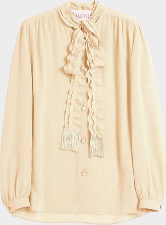 Valentino Garavani Ruffle Tie-Neck Silk Blouse