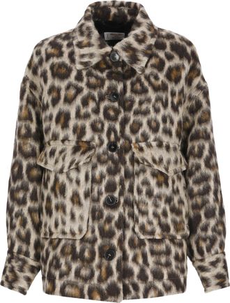 Alberto Biani Animal Print Tailored Cuffs Boxy Wool Jacket