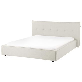 Beliani Cama Con Somier Tapicer&iacute;a De Tela Patas Negras Con Cabecero Y Somier Dormitorio Blanco Crema 160 X 200 Cm Lestre