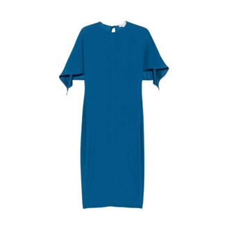 Stella McCartney Jurk met Ronde Hals en Capemouwen- Midi Lengte - Dames - Casual kleedjes - Blauw - XS - Kleedjes
