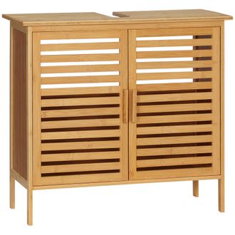 OEM Mueble Para Debajo Del Lavabo De Bamb&uacute; Armario De Ba&ntilde;o De Suelo Con 2 Puertas 66x29x61,5 Cm Natural