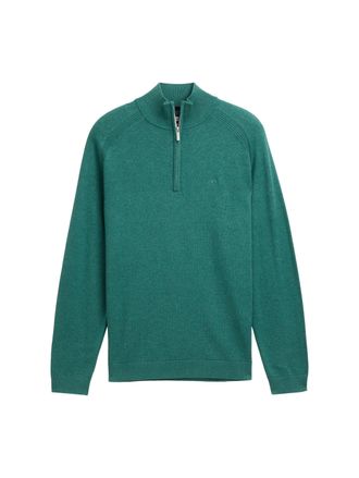 Tom Tailor Troyer TOM TAILOR, Herren, Gr. L, jasper gr&uuml;n melange, Strick, Obermaterial: 100% Baumwolle, meliert, regular fit taillenbedeckt, ohne Ausschnitt, Rip