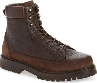 Brunello Cucinelli Leather Combat Boot in Col80 Dark Brown at Nordstrom, Size 43.5
