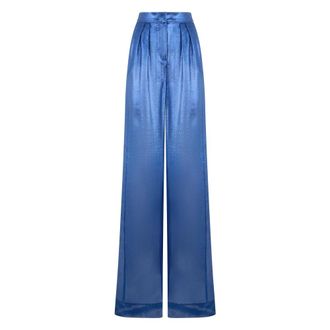 Alberta Ferretti Satin High-Waist Trousers - female - Alberta Ferretti - Wide Trousers - Blue - S - Trousers