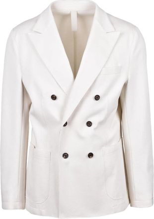 Eleventy White Double-Breasted Cotton-Blend Blazer