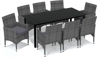 vidaXL Set De Muebles Jard&iacute;n 9 Pzas Con Cojines Rat&aacute;n Sint&eacute;tico Gris Vidaxl