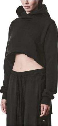 Thom Krom Cropped Distressed Hoodie - Dames - Hoodies - Zwart - M - Katoen - Hoodies & sweatvesten