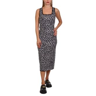 Michael Kors Kleedjes, Dames, Veelkleurig, S, Polyester, Leopard Jacquard Knit Dress