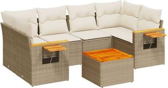 vidaXL Vidaxl - Set Sof&aacute;s De Jard&iacute;n 7 Piezas Y Cojines Rat&aacute;n Sint&eacute;tico Beige