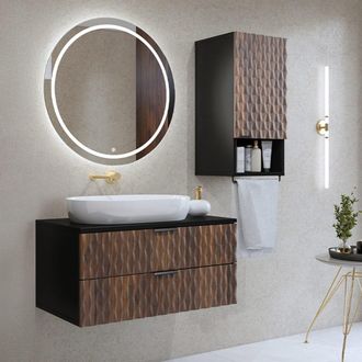 Petits Meubles Conjunto mueble bajo lavabo 80 cm paneles laminados madera y negro