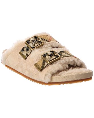 Burberry Check Suede & Shearling Sandal