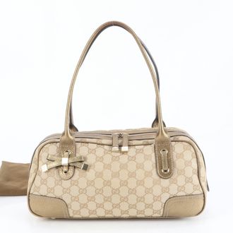 Gucci Gold Leather Canvas Tote Bag (Pre-Owned)